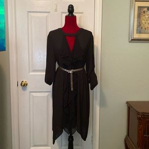 BCBGMaxAria Black Chiffon handkerchief cut-out dress sz L